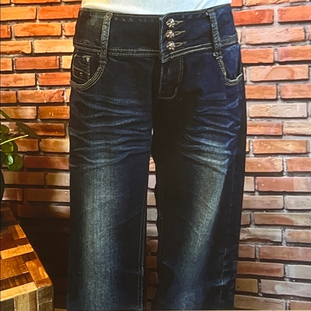 👖 Redseventy Low-Rise Jeans — Distressed Dark Wash — Sz XL (42, fits like 8US)